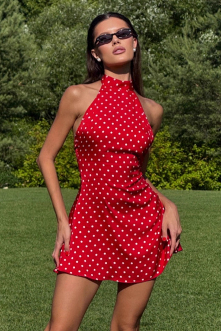 Polka Dot Waist Cinched Sleeveless Bodycon Dress Main image