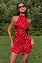 Polka Dot Waist Cinched Sleeveless Bodycon Dress