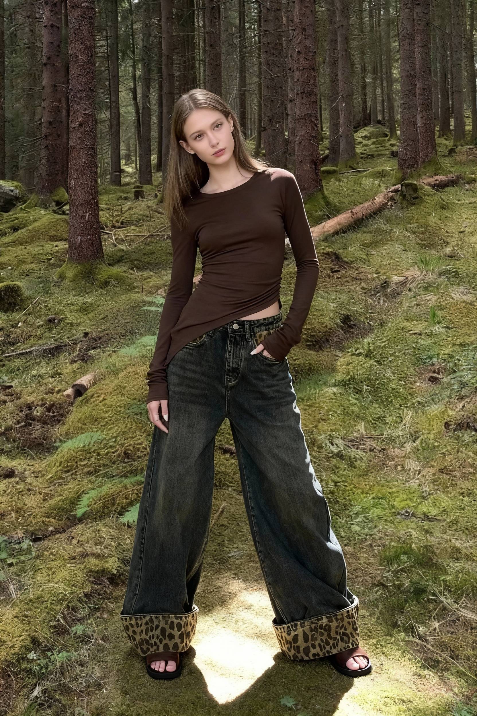 Retro Leopard Print Wide Leg Jeans Main image