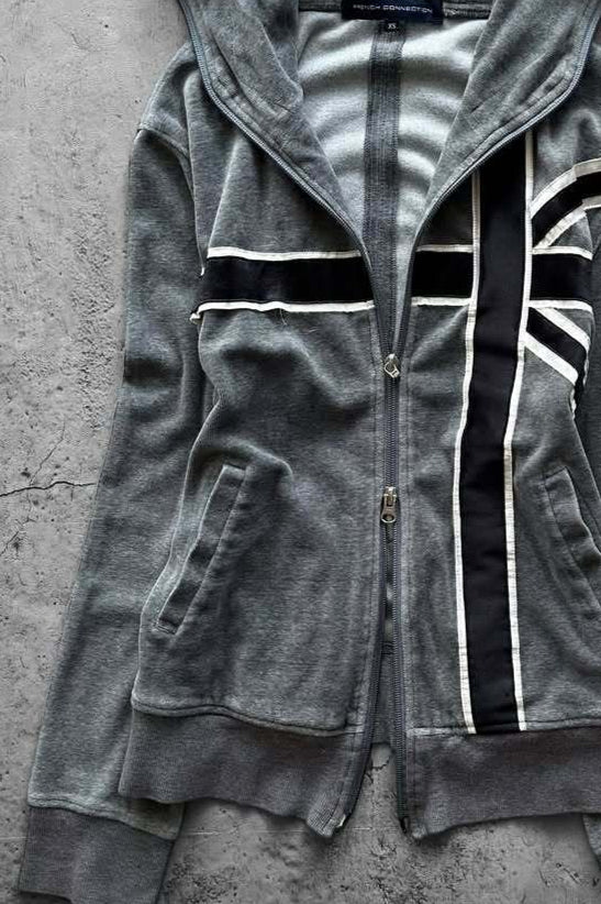 Contrast Stripe Washed Longline Full Zip Hoodie