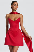 Lace Up Back Corset A Line Mini Dress