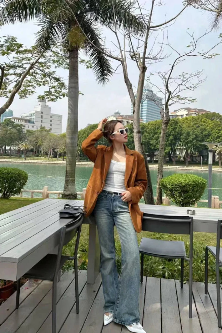 Suede Two-Button Casual Blazer Secondary image