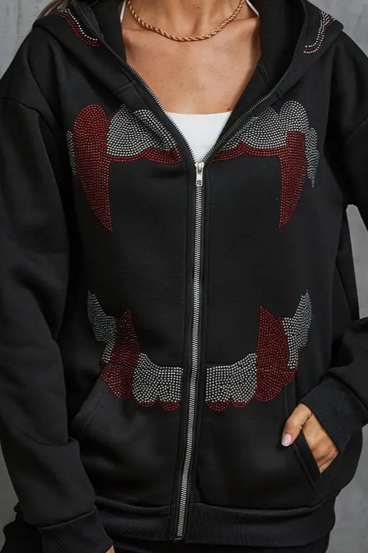 Rhinestone Zip Street Unisex Hoodie Main image