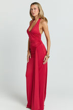 Deep V Halter Ruched Mermaid Party Dress