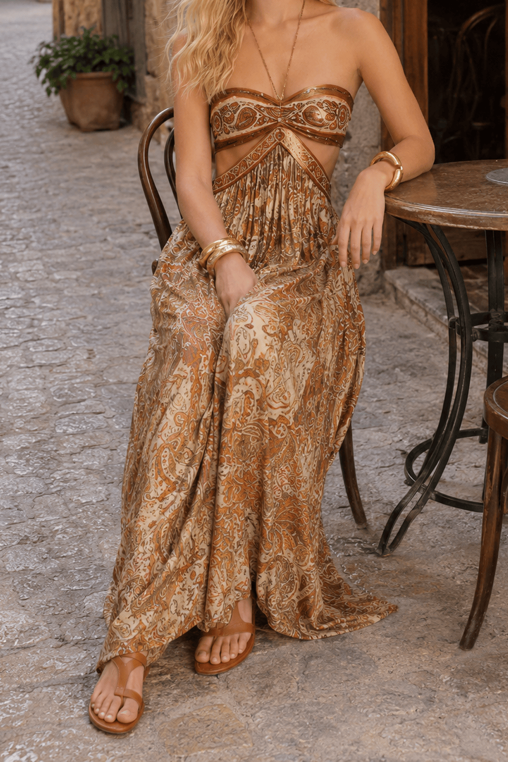 Strapless Lace Up Pleated Boho Dress Secondary image