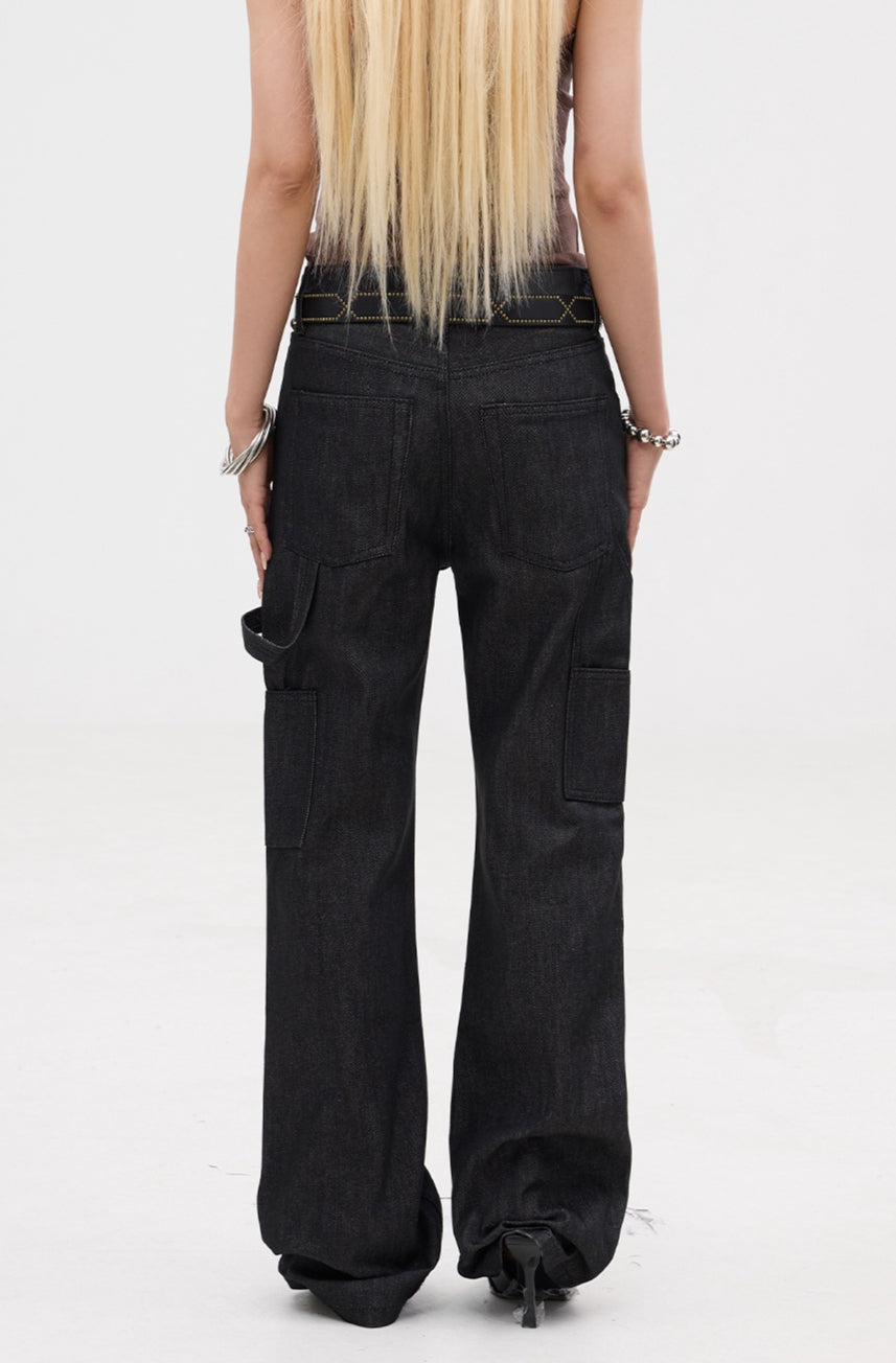 Rhinestone Raw Denim Low Rise Flare Jeans