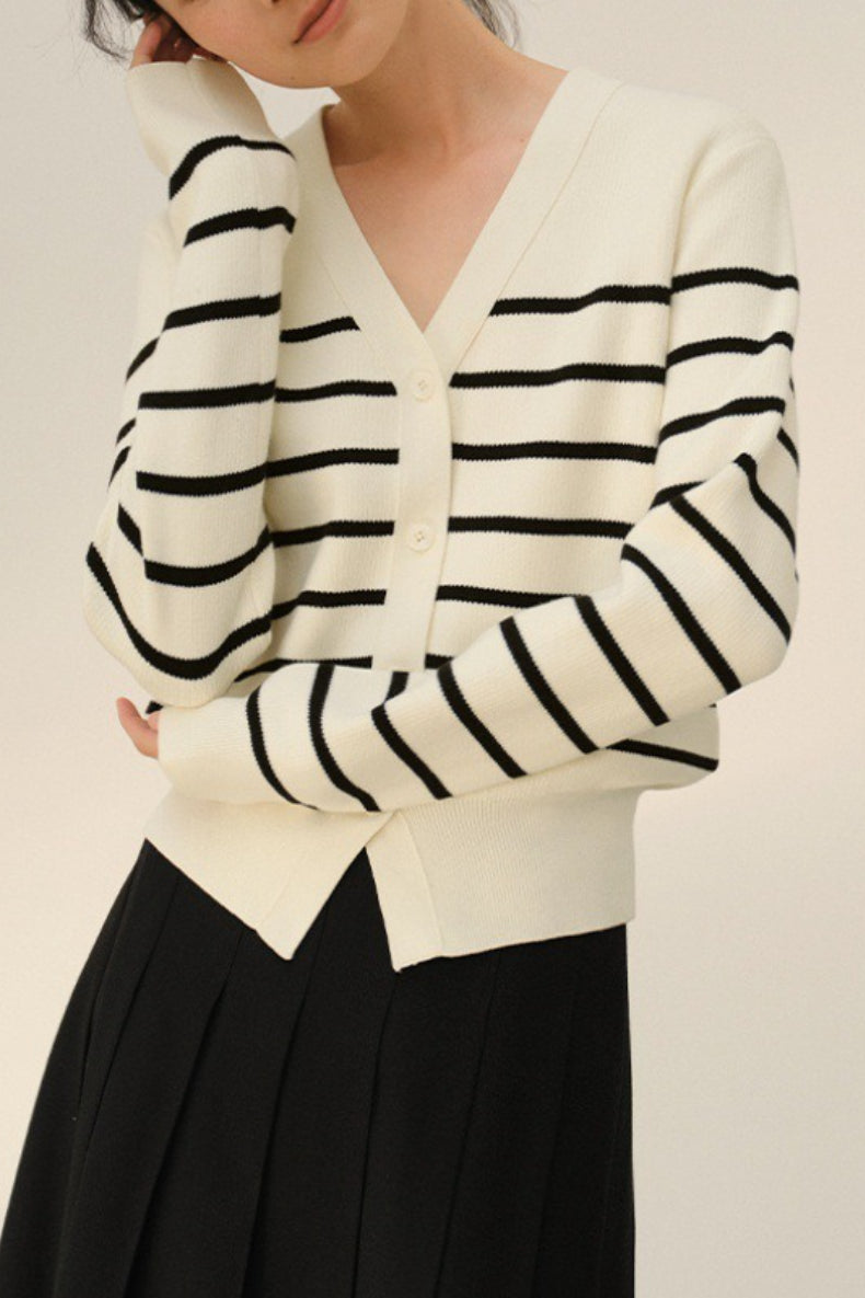 V Neck Stripe Knit Cardigan Main image