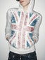 Distressed Union Jack Rhinestone Full Zip Hoodie