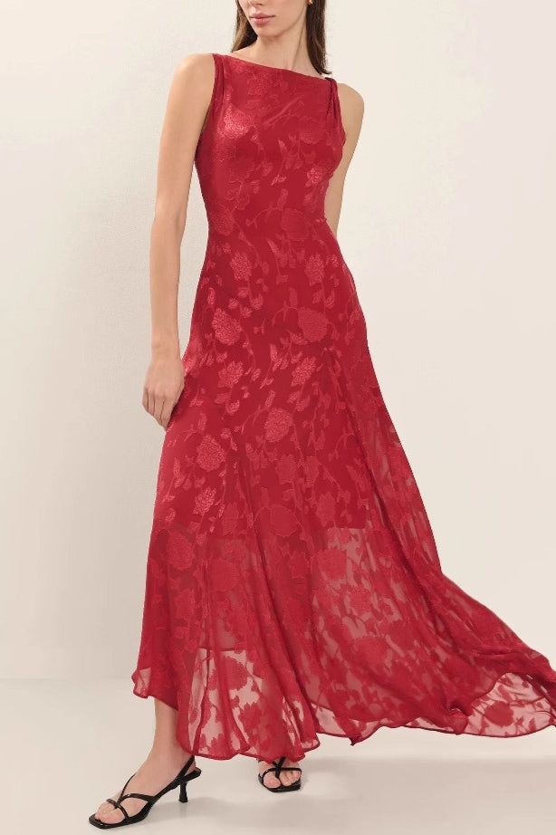 Irregular Hem Red Backless Lace Dress Main image