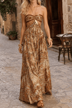 Strapless Lace Up Pleated Boho Dress