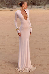 Elegant Deep V-Neck Long Sleeve Birthday Dress