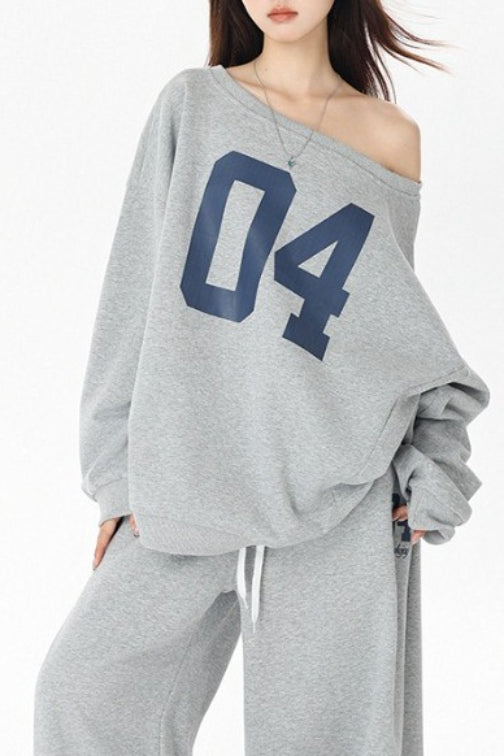 American Vintage Letter Print Off Shoulder Activewear Set Secondary image