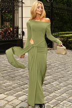 Off Shoulder Cutout Draped Waist Maxi Dress