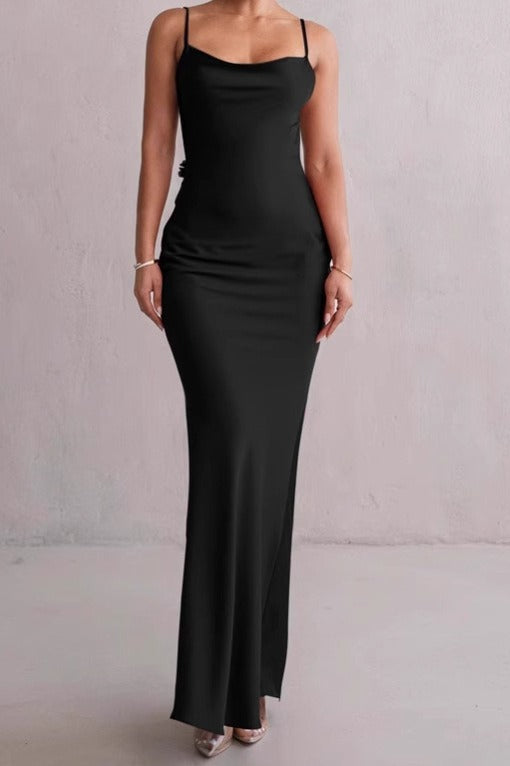 Elegant Satin Halter Backless Floral Bodycon Formal Dress Main image