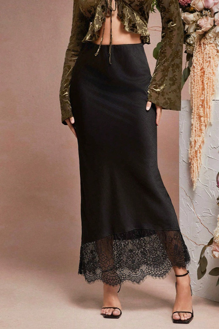 Elegant Sheer Lace Satin Skirt Secondary image