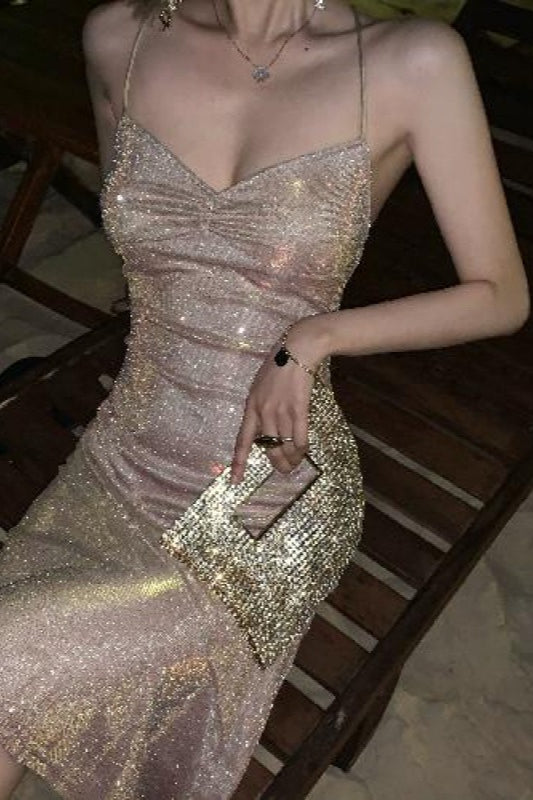 Holographic Sequins Halter Neck  Sequin Dress Secondary image
