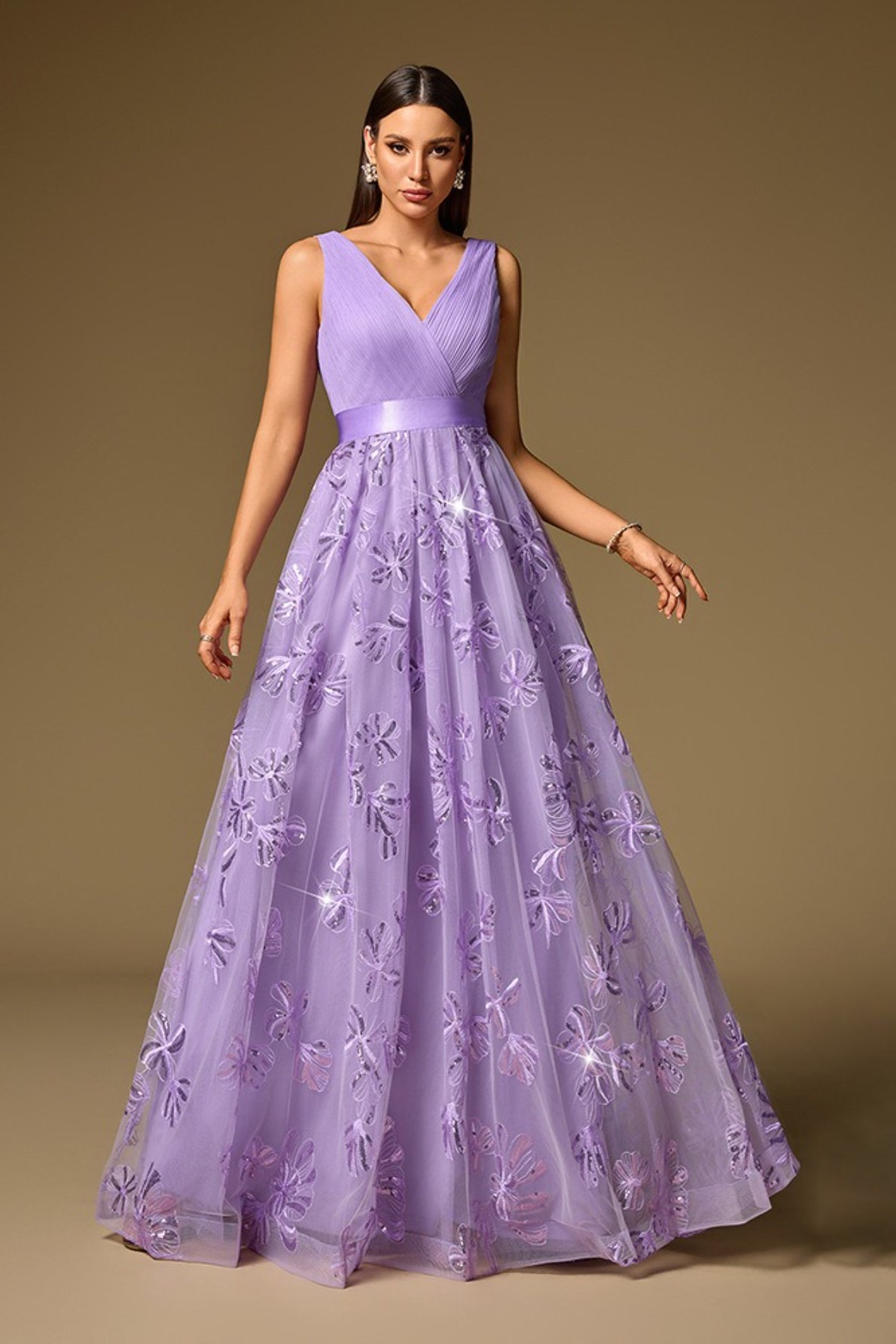 Double V Neck Short Sleeve Prom Dress Main image