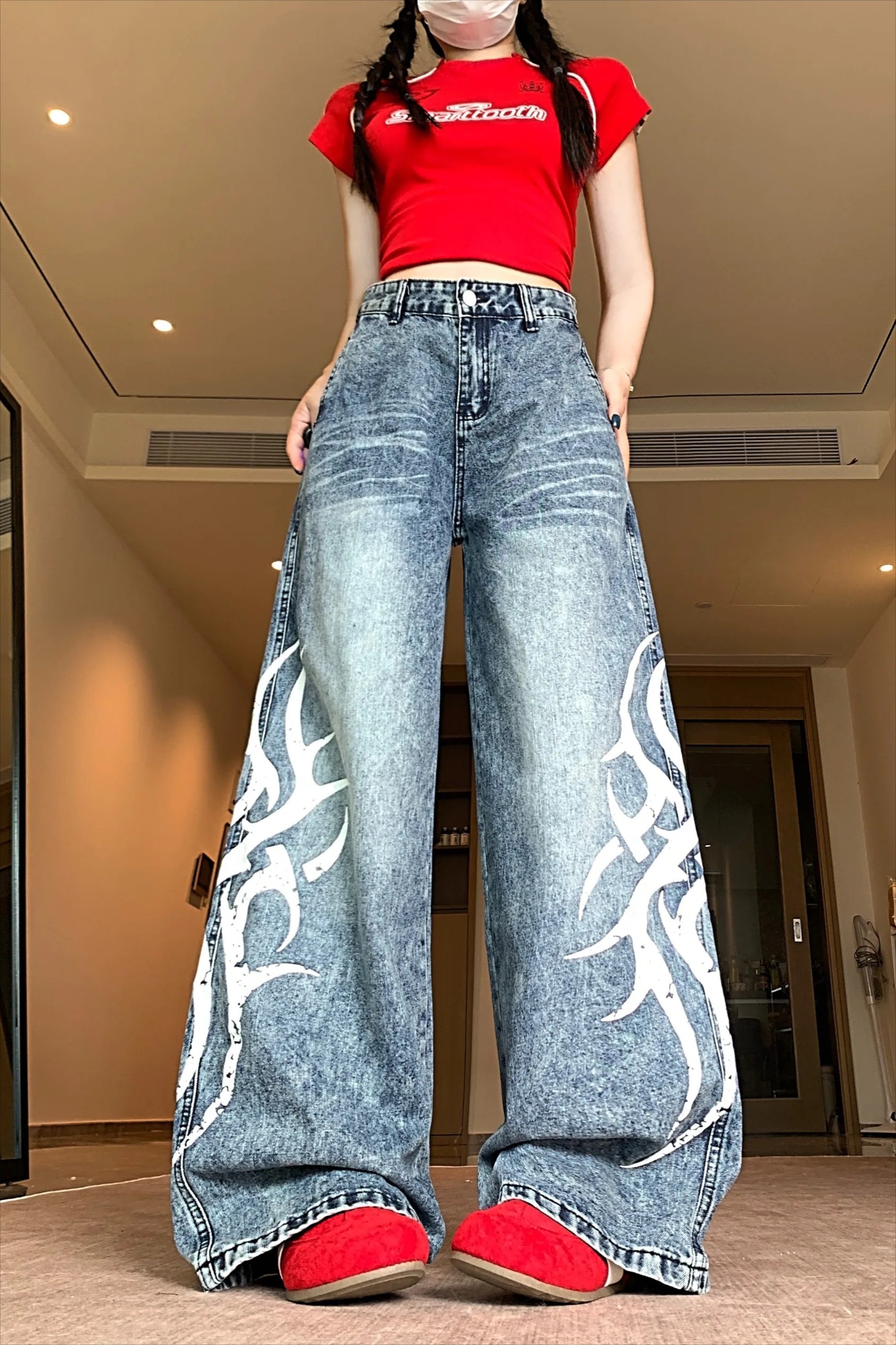 Blade Print Distressed Straight Leg Jeans Main image