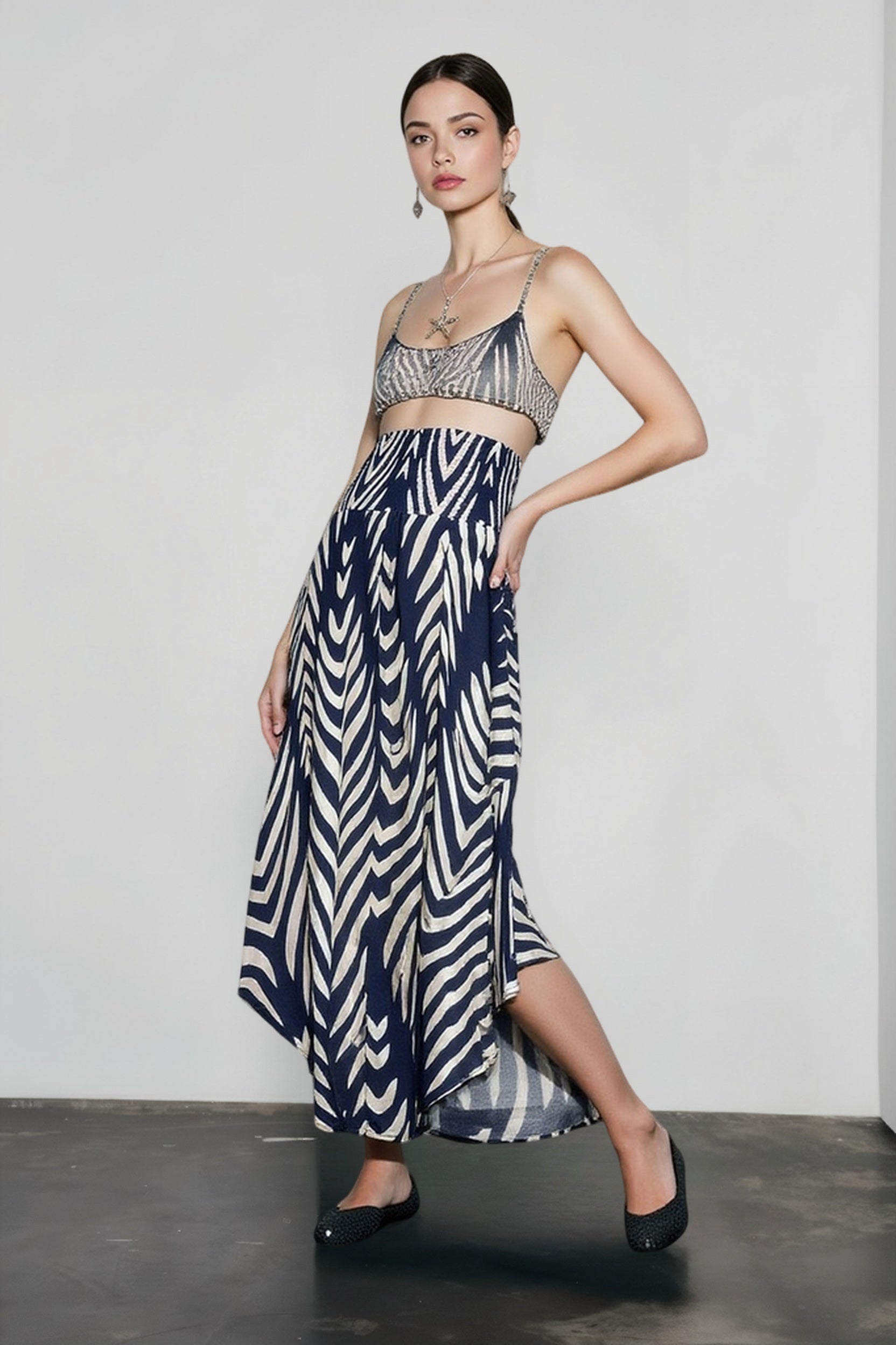 Leaf Print Flowy Casual Vacation Skirt Secondary image