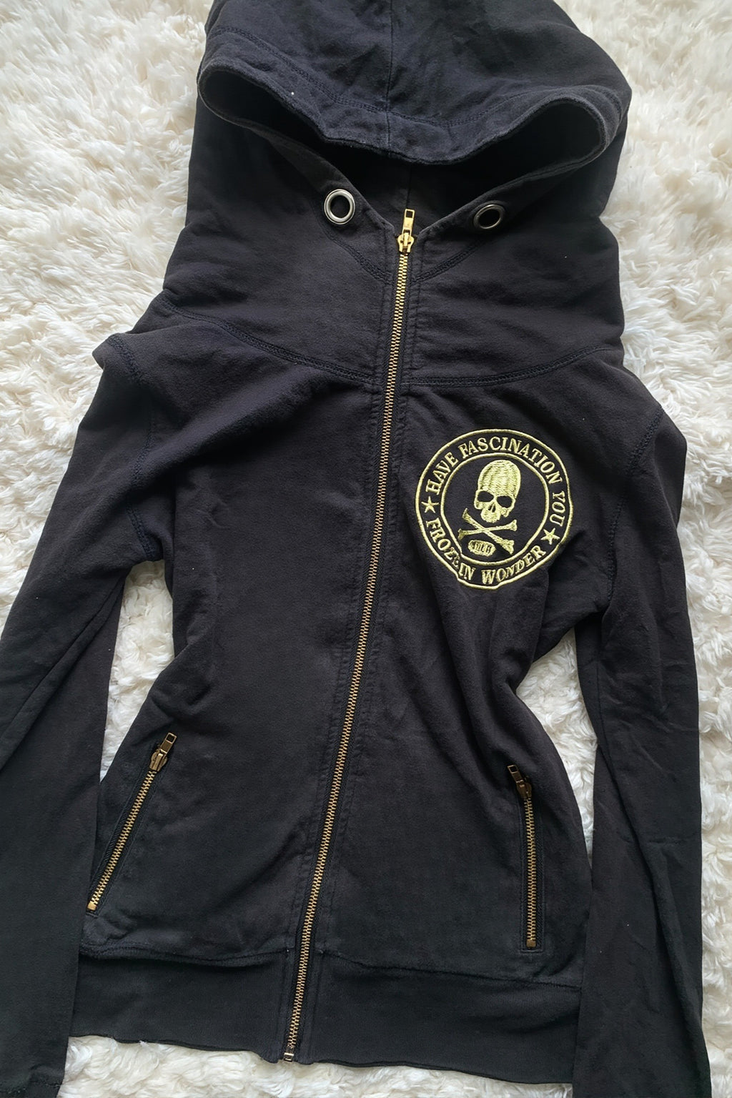 Skull Graphic Asymmetric Zip Up Hoodie