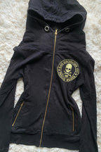 Skull Graphic Asymmetric Zip Up Hoodie