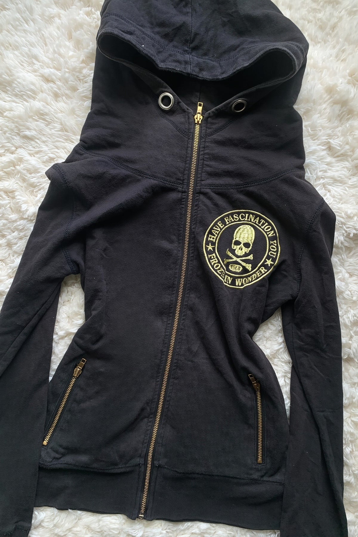 Skull Graphic Asymmetric Zip Up Hoodie