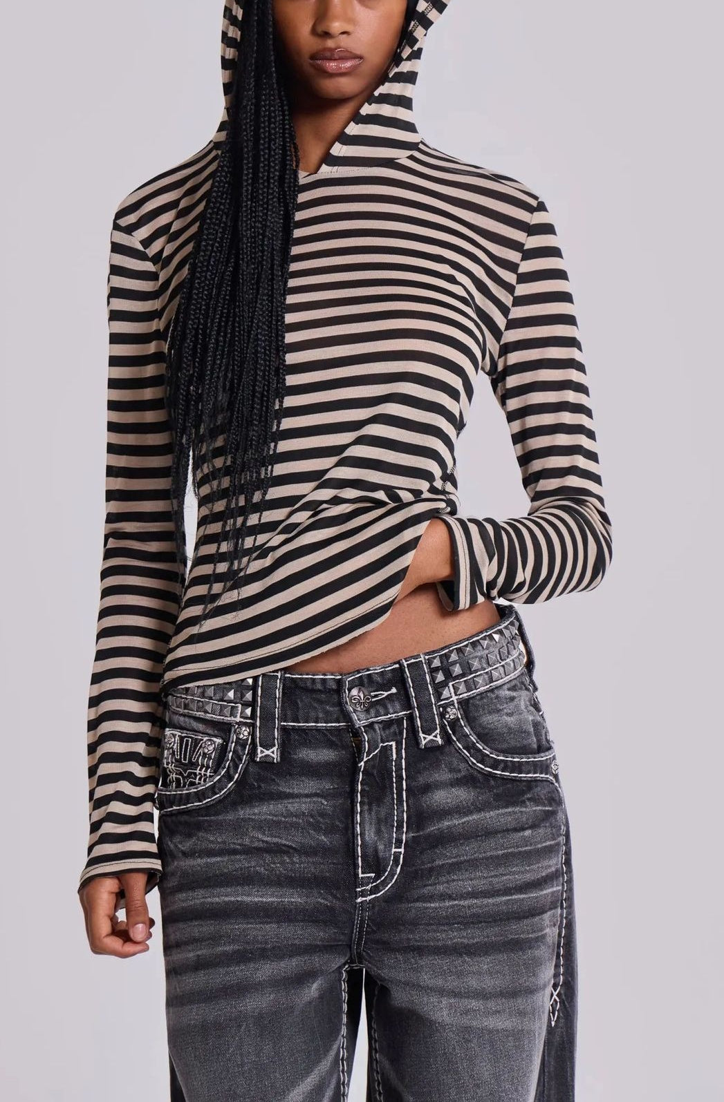 Y2K Lightweight Retro Striped Pullover Hoodie