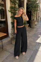 Textured Asymmetrical Tank Top Wide Leg Pants Set