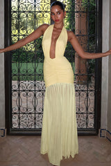 Sheer Panel Deep V-Neck Party Dress