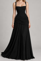Square Neck Ruched Milk Silk Formal Dress
