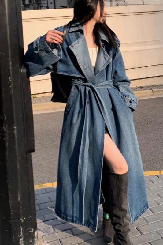 Washed Denim Relaxed Retro Long Overcoat Main image