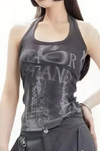 Graphic Print Halter Tank Top
