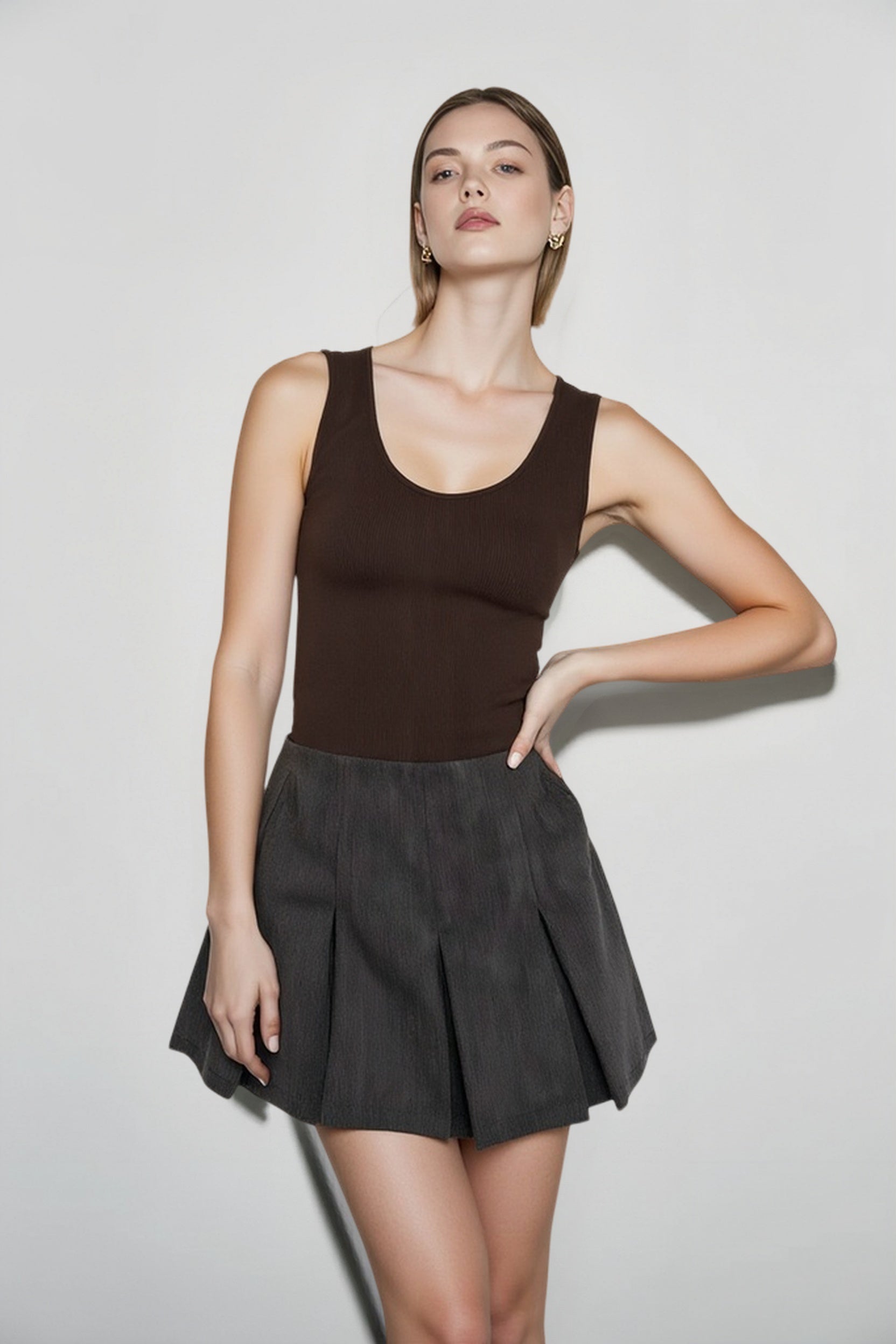 Casual Pleated Graceful Hem Mini Skort Main image