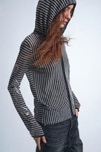 Striped Metallic Letter Fitted Zip Hoodie