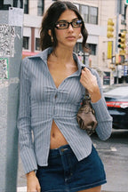 Elegant Stripe Collared Blouse