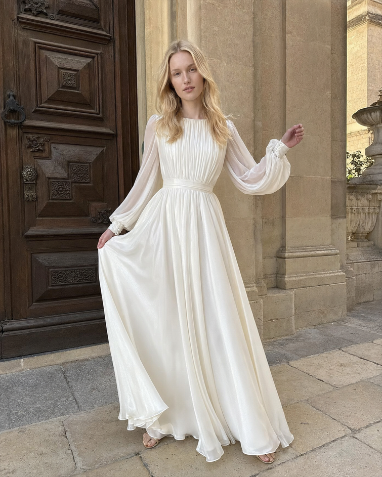 Lantern Sleeve Pearl Sheer Maxi Dress Main image