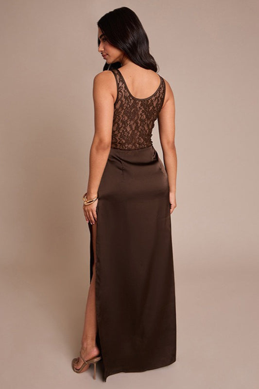 Lace Trim Sleeveless Side Slit Fit Mini Lace Dress