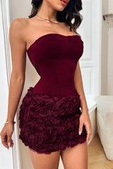 3D Floral Textured Strapless Birthday Dress