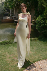 Satin Backless Tie Maxi Birthday Dress
