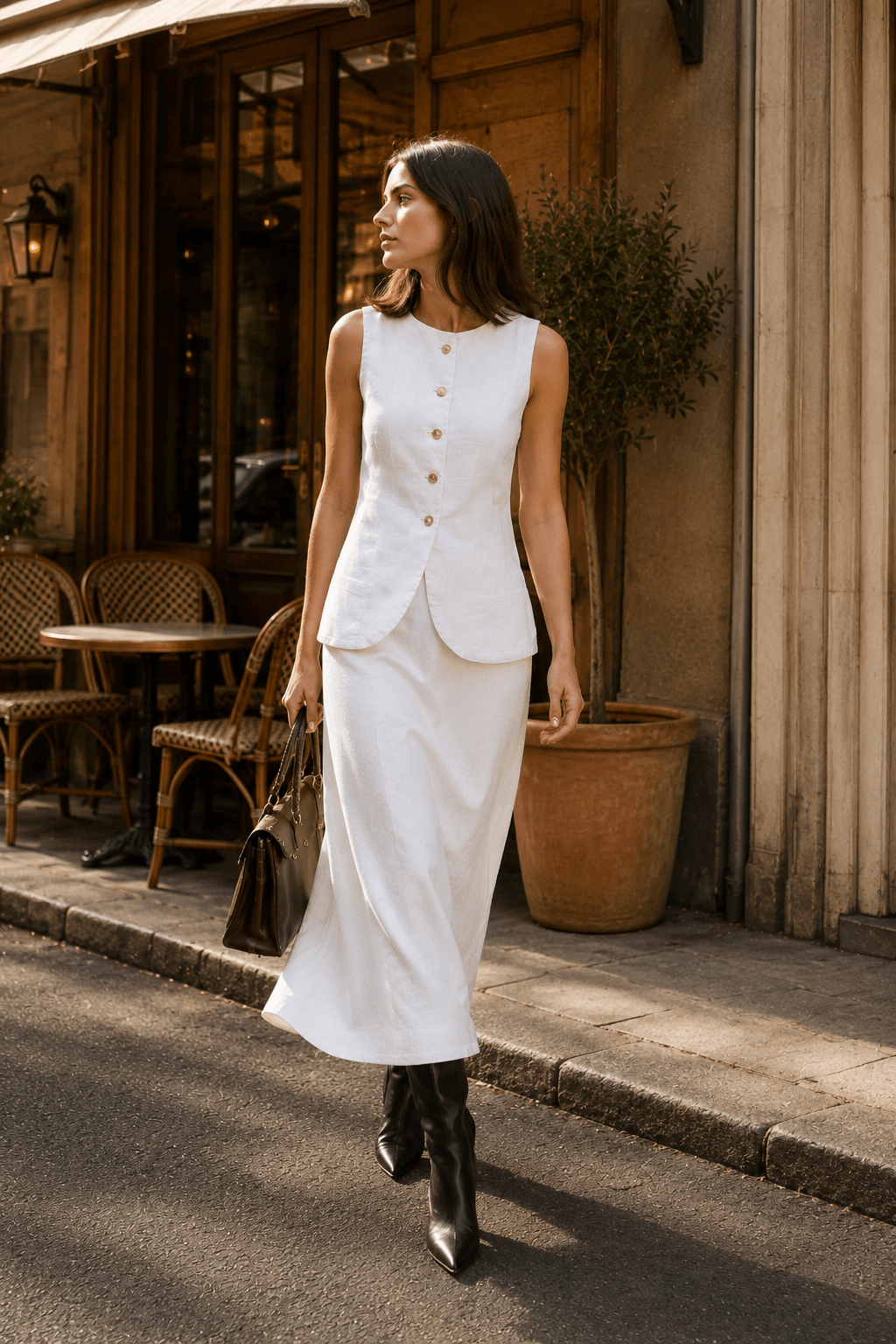 White Square Neck Sleeveless Vest Skirt Work Set Secondary image