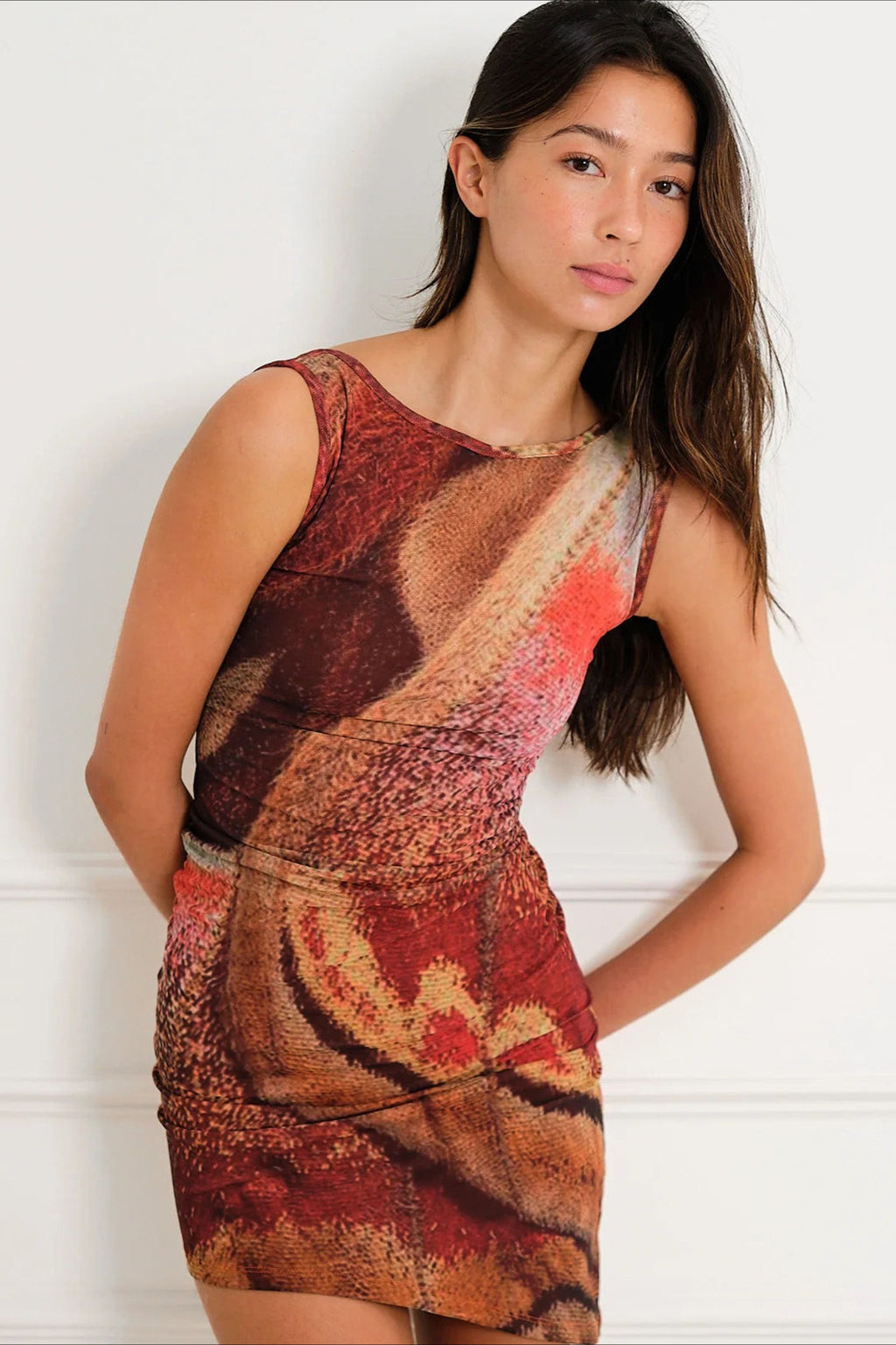 Abstract Watercolor Asymmetric Hem Mini Dress