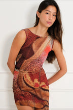 Abstract Watercolor Asymmetric Hem Mini Dress