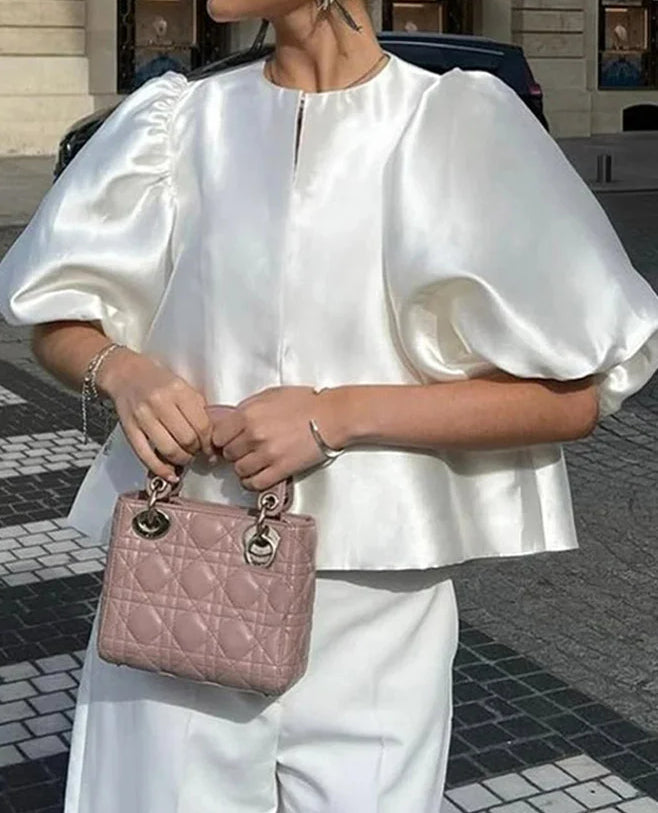 Satin Lantern Sleeve Ruffle Blouse Main image
