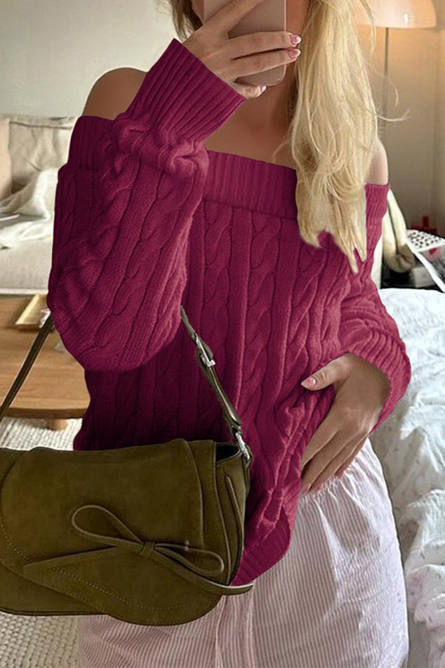 Solid Off Shoulder Pullover Sweater Main image