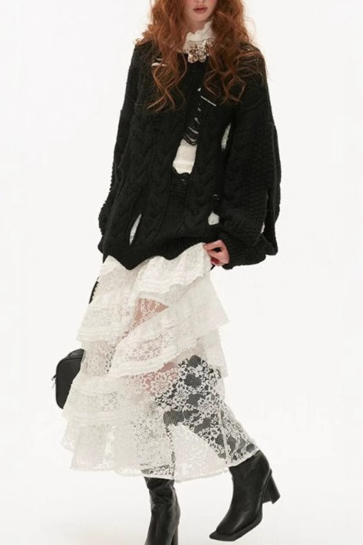 American Retro Sheer Lace Bodycon Skirt Main image