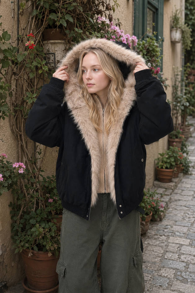 Fur Hooded Insulated Jacket