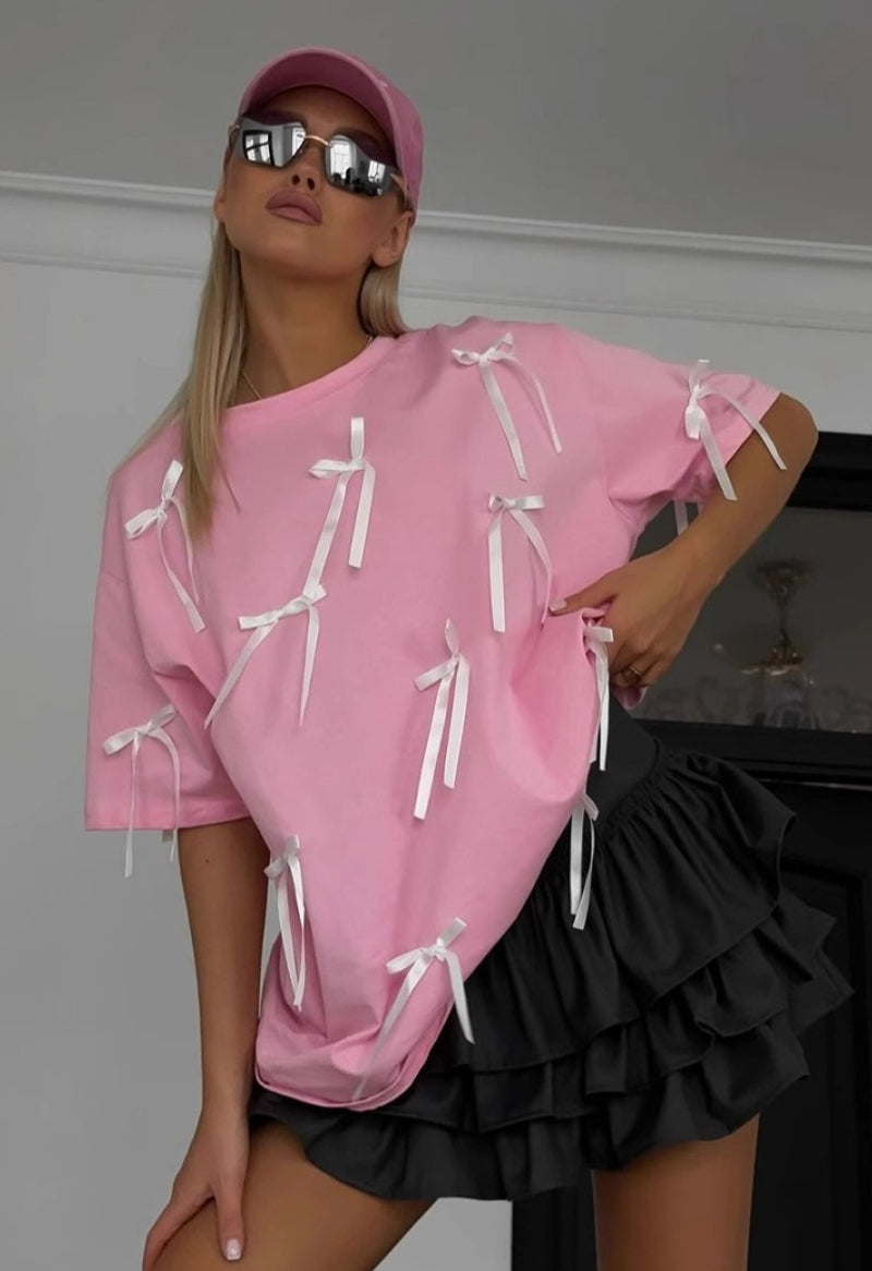 3D Bow Detail Longline T-Shirt Main image