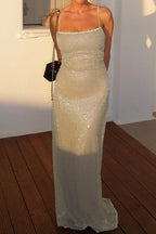Knit Strapless Slim Beaded Sequin Dress