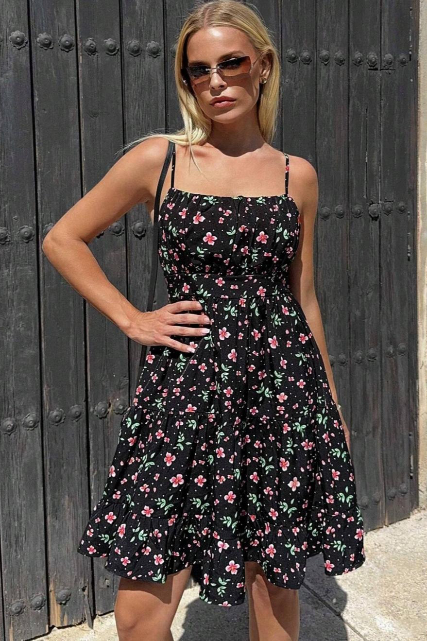 Floral Smocked Spaghetti Strap Mini Dress Main image