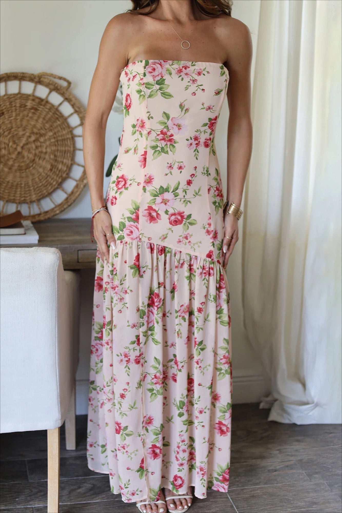 Off Shoulder Ruffle High Low Hem Floral Dress Secondary image